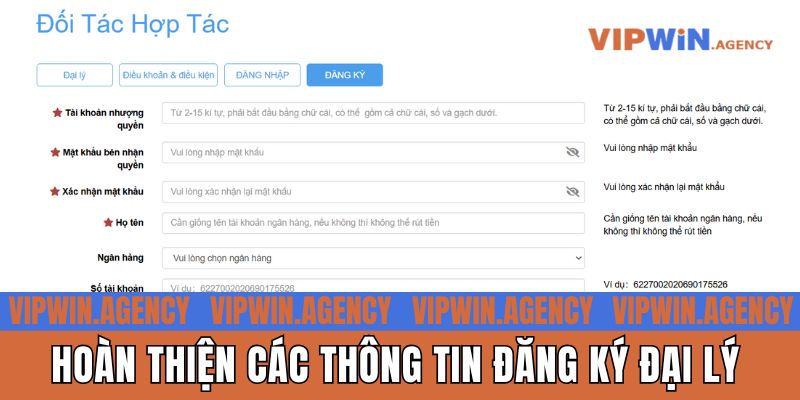 Hoàn thiện các thông tin đăng ký đại lý