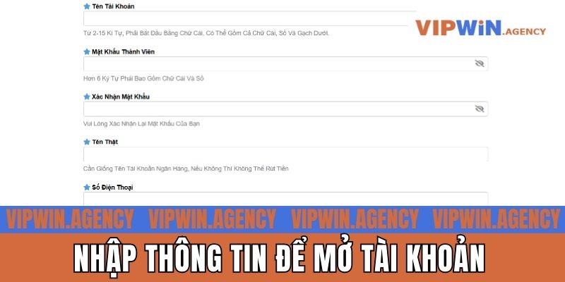 Nhập thông tin để mở tài khoản